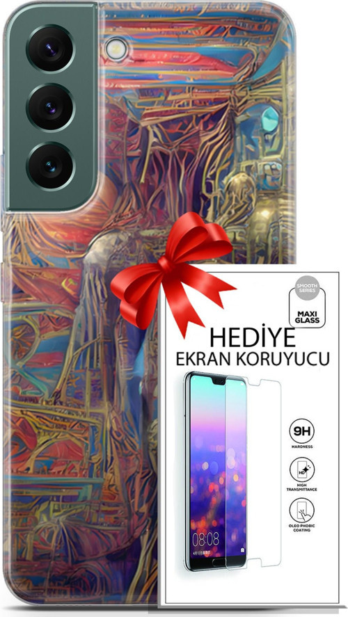 Samsung Galaxy S22 Kılıf Orijinal Seri Cyberpunk 18 Parapsikoloji Parlak Kılıf + Ekran Koruyucu Full