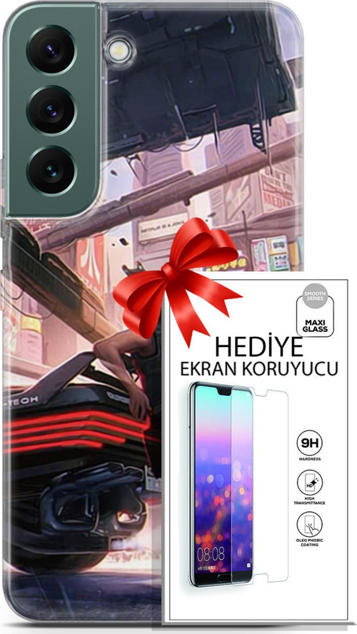 Samsung Galaxy S22 Kılıf Orijinal Seri Cyberpunk 19 Keanu Reeves Tam Koruma Kılıf + Ekran Koruyucu