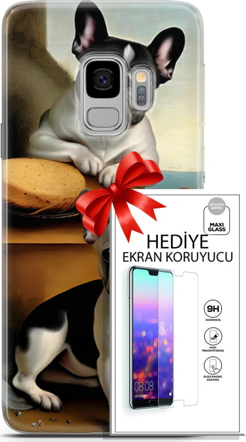 Samsung Galaxy S9 Kılıf Orijinal Seri Dogs 28 Fransız Bulldog İz Bırakmayan Kılıf + Ön Ekran Koruyucu