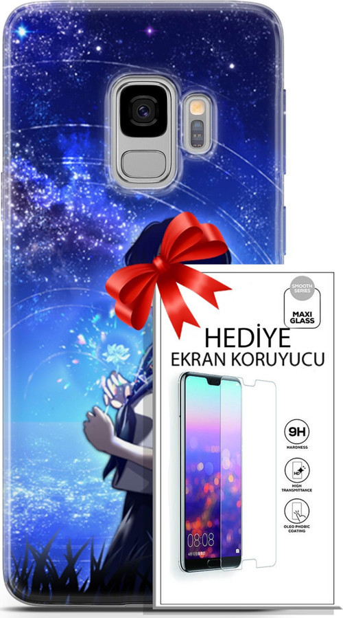 Samsung Galaxy S9 Kılıf Orijinal Seri Fantasy 01 Çiçekli Kız Telefon Kılıfı + Ekran Koruyucu