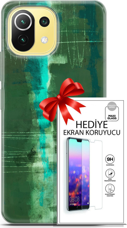 Xiaomi 11 Lite 5G Kılıf Orijinal Seri Nature 06 Yeşil Koruyucu Kapak Ekran Koruyucu