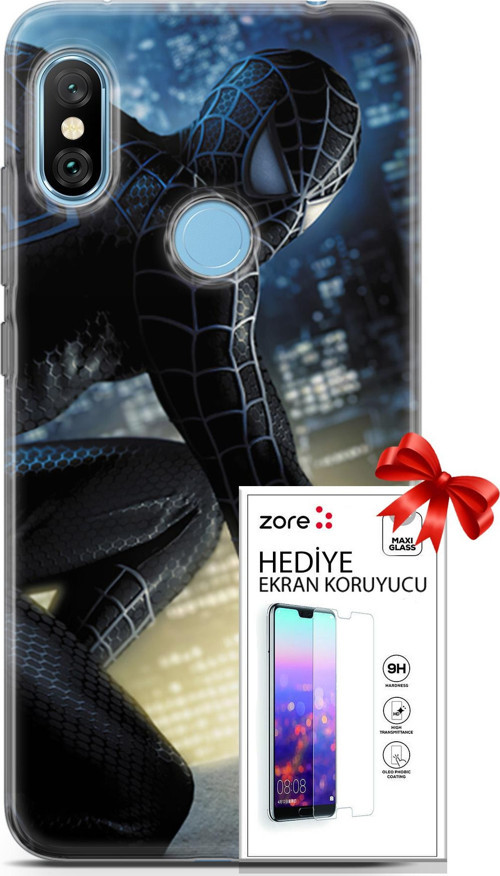 Xiaomi Redmi Note 6 Pro Kılıf Orjinal Seri Supers 21 Spider Man Duvar Kağıdı Darbe Önleyici Kapak +Ekran Koruyucu