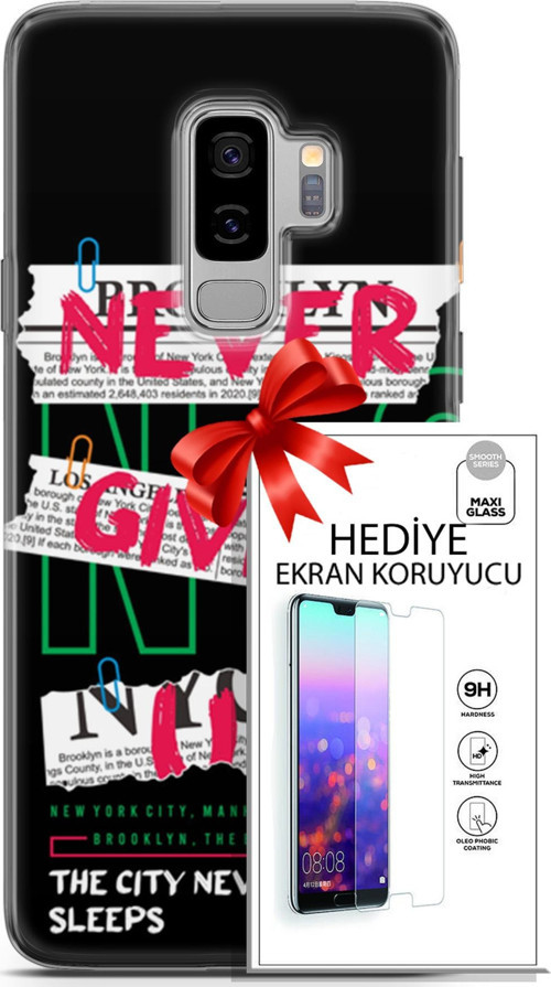 Samsung Galaxy S9 Plus Kılıf Orijinal Seri Punky 21 Never Give Up Darbe Önleyici Kapak + Ön Ekran Koruyucu
