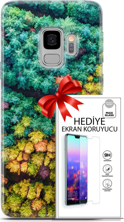 Samsung Galaxy S9 Kılıf Orijinal Seri Fantasy 08 Kuşbakışı Orman Baskılı Kılıf + Ekran Koruyucu