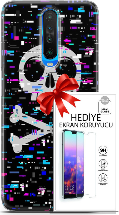 Xiaomi Redmi K30 Kılıf Orijinal Seri Cyberpunk 01 Kurukafa Telefon Kılıfı + Ekran Koruyucu
