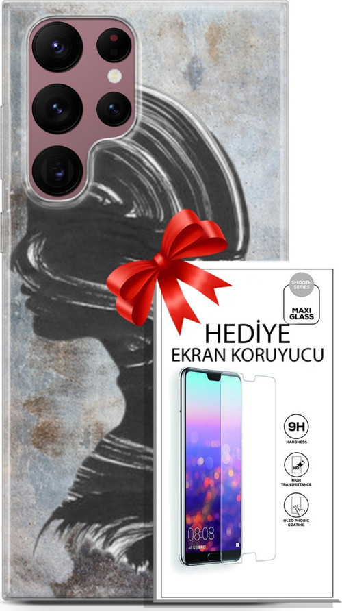 Samsung Galaxy S22 Ultra Kılıf Orijinal Seri Soul 18 Silüet Parlak Kılıf + Ekran Koruyucu Full Koruma