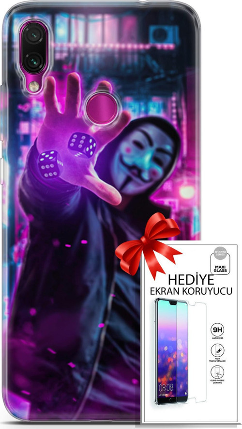 Xiaomi Redmi Note 7 Kılıf Orijinal Seri Algorand 04 Zarlar Silikon Kılıf + Ekran Koruyucu Full Koruma