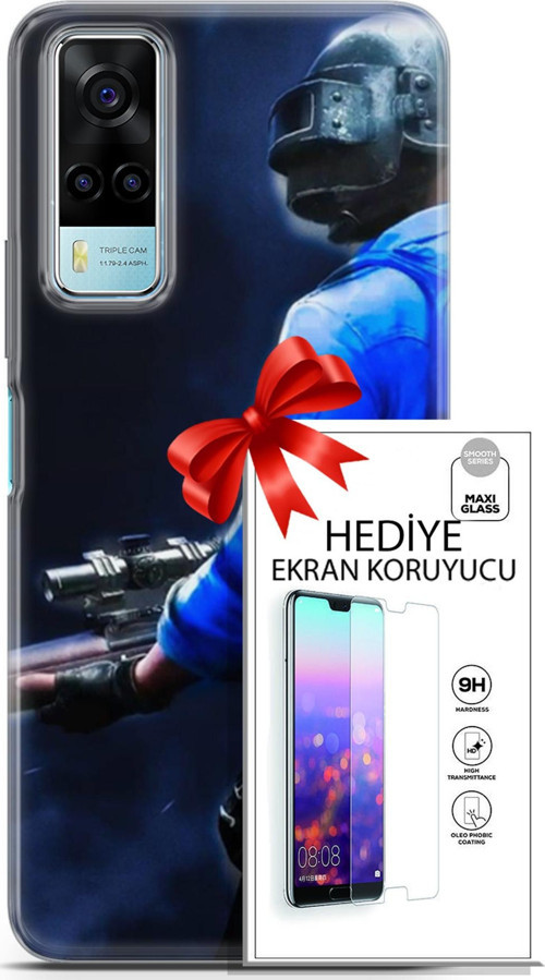 Vivo Y53S 4G Kılıf Orijinal Seri Pubg 12 Mavi Gömlekli Tasarım Kılıf + Ekran Koruyucu