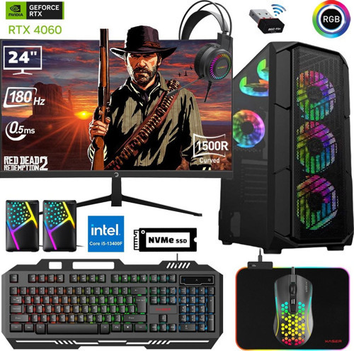 Xsr674 i5 13400F 16GB Ram 512GB M.2 NVMe SSD 8GB RTX4060 Ekran Kartı 24" 180Hz Curved Oyun Bilgisayarı