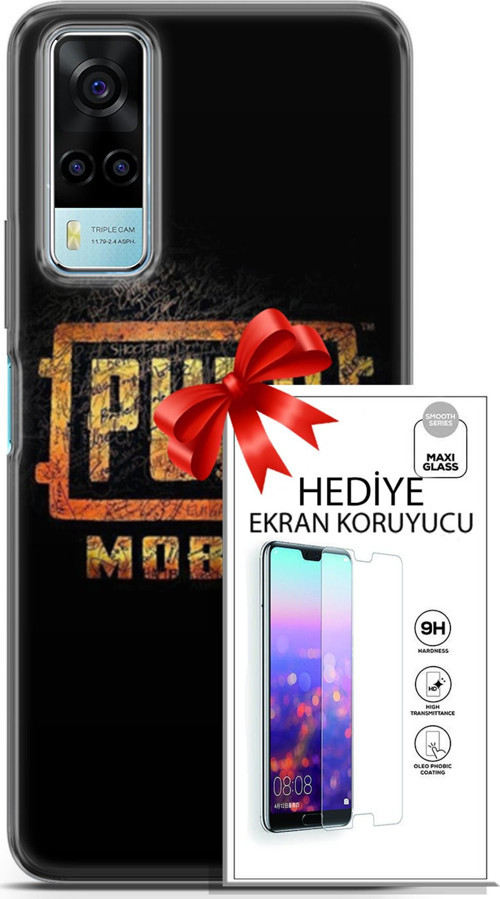 Vivo Y53S 4G Kılıf Orijinal Seri Pubg 14 Logo Cover Kılıf + Ön Ekran Koruyucu