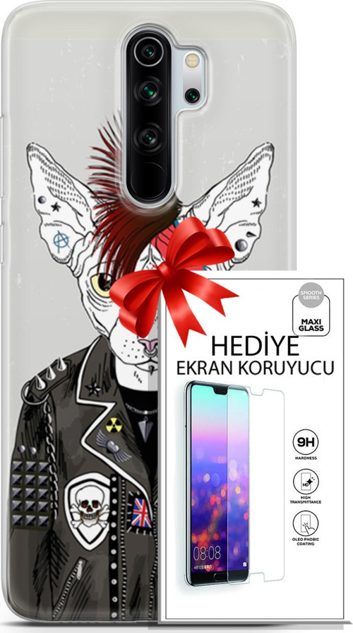 Xiaomi Redmi Note 8 Pro Kılıf Orijinal Seri Punky 06 Punk Kedi Sfenks Koruyucu Kapak Ekran Koruyucu