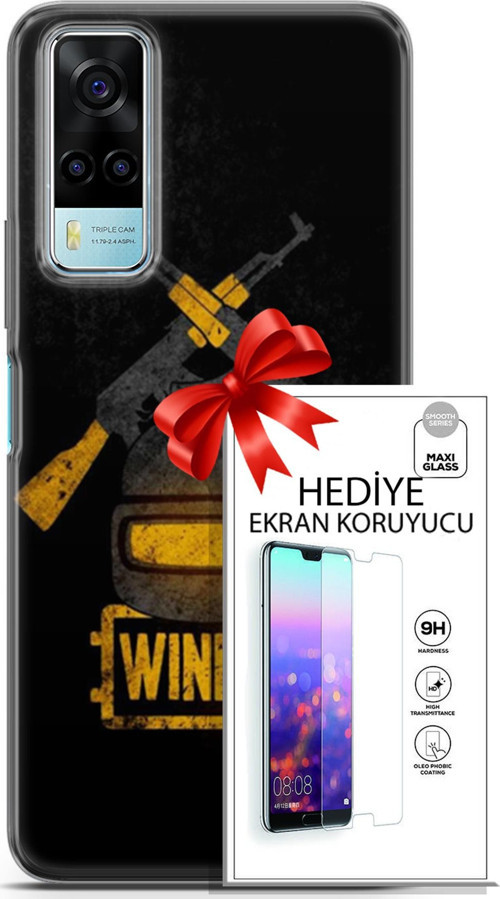 Vivo Y53S 4G Kılıf Orijinal Seri Pubg 15 Winner Kalın Silikon + Ekran Koruyucu