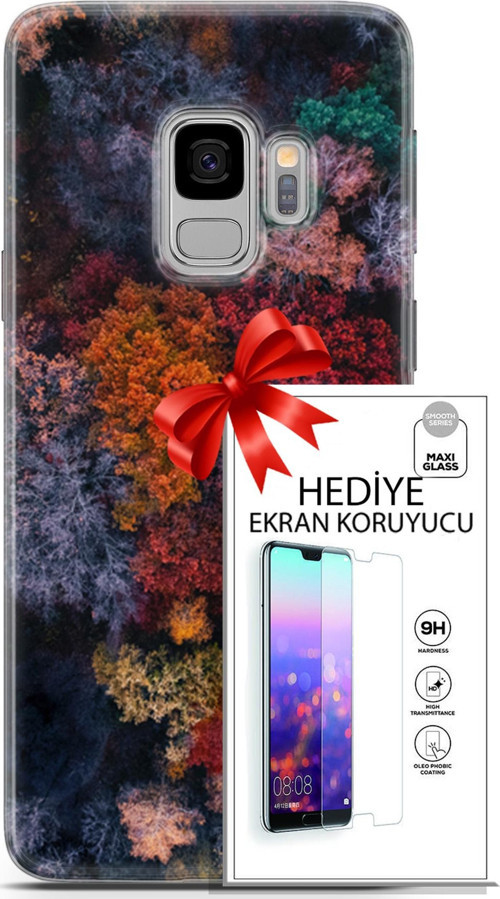 Samsung Galaxy S9 Kılıf Orijinal Seri Fantasy 16 Renkli Ağaçlar Hediyelik Kılıf Ve Ekran Koruyucu