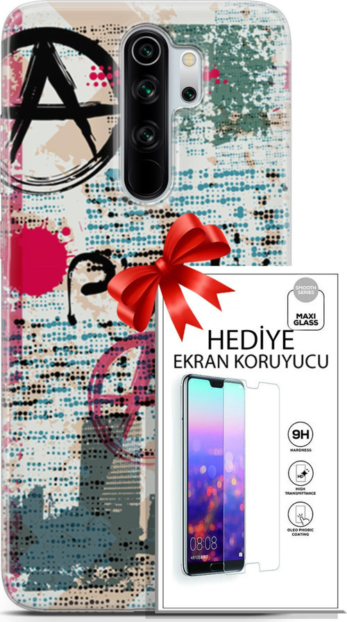 Xiaomi Redmi Note 8 Pro Kılıf Orijinal Seri Punky 12 Punk Duvar Yazıları Tasarım Kılıf + Ekran Koruyucu