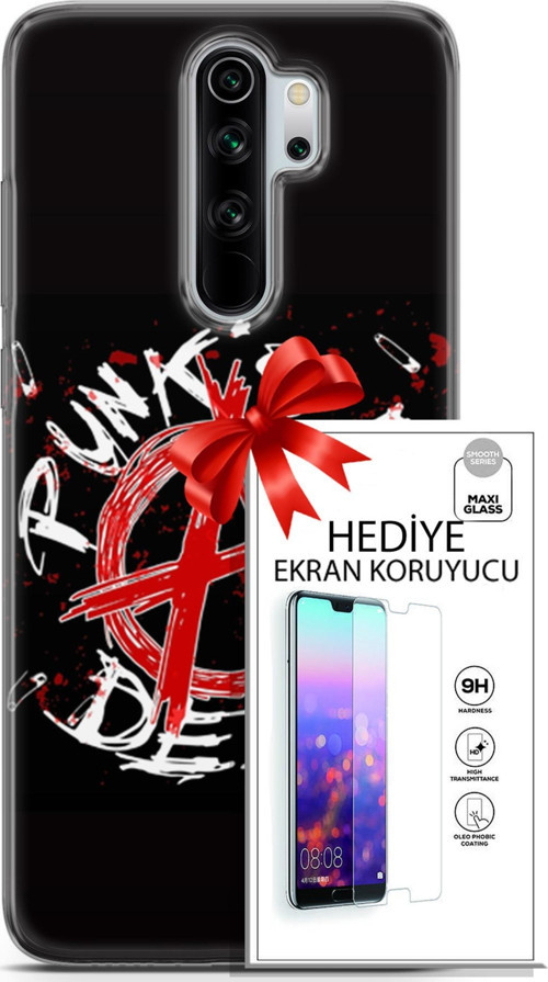 Xiaomi Redmi Note 8 Pro Kılıf Orijinal Seri Punky 15 Punk'S Not Dead Kalın Silikon + Ekran Koruyucu