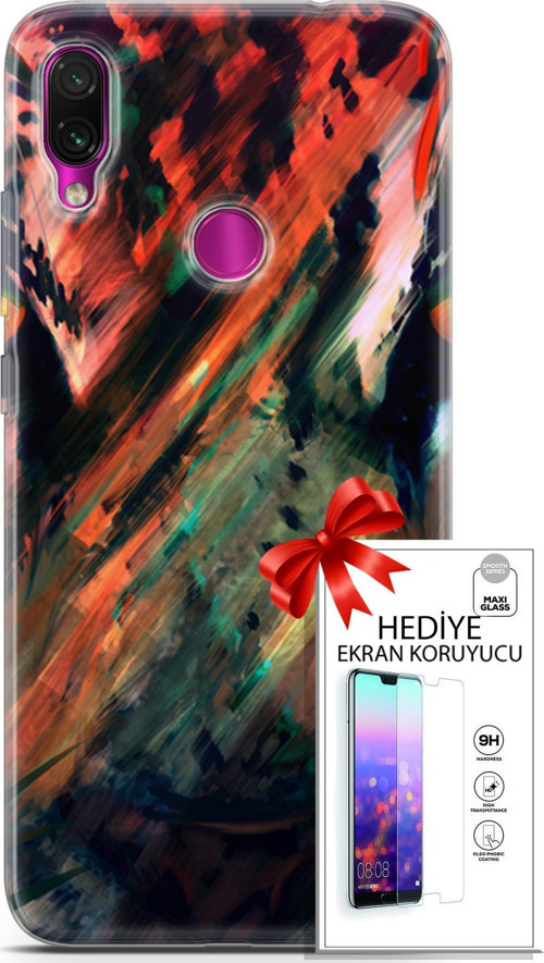Xiaomi Redmi Note 7 Kılıf Orijinal Seri Algorand 20 Kırmızı Yeşil Renkli Kılıf Ekran Koruyucu