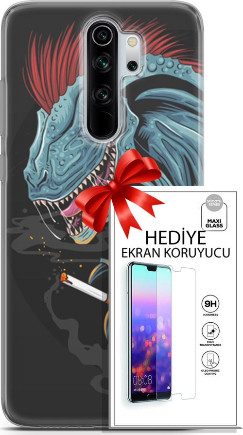 Xiaomi Redmi Note 8 Pro Kılıf Orijinal Seri Punky 19 Dinozor Punk Tam Koruma Kılıf + Ekran Koruyucu