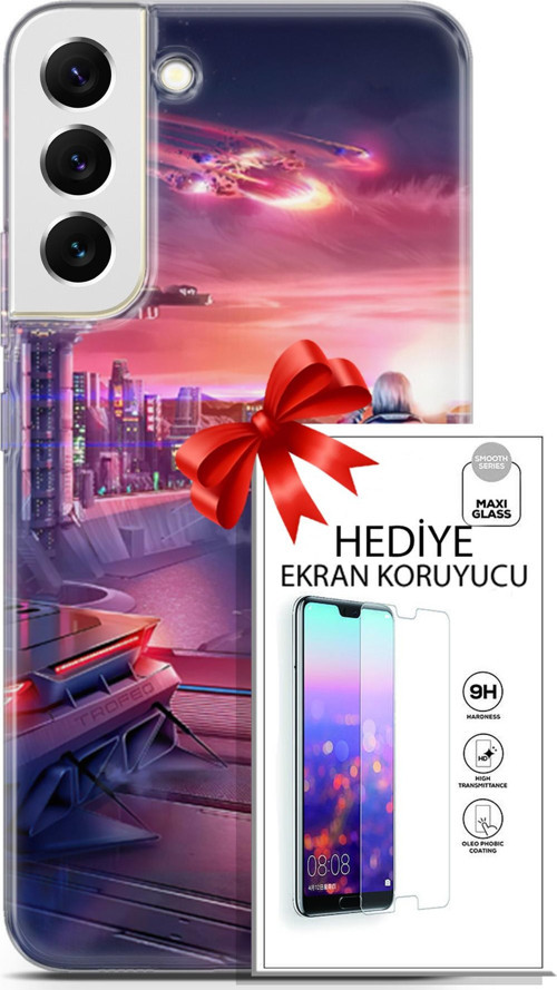 Samsung Galaxy S22 Plus Kılıf Orijinal Seri Cyberpunk 13 Dünya Dışı Case Kapak Ekran Koruyucu