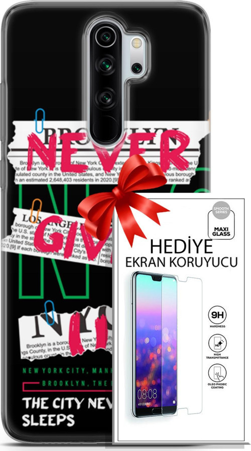 Xiaomi Redmi Note 8 Pro Kılıf Orijinal Seri Punky 21 Never Give Up Darbe Önleyici Kapak + Ön Ekran Koruyucu