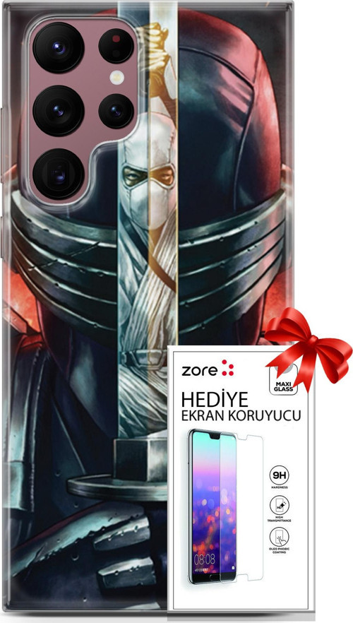Samsung Galaxy S22 Ultra Kılıf Orijinal Seri Supers 08 Snake Eyes Baskılı Kılıf + Ekran Koruyucu