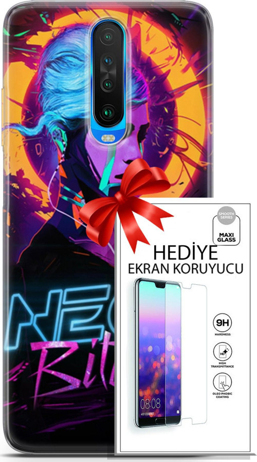 Xiaomi Redmi K30 Kılıf Orijinal Seri Cyberpunk 25 Neon Soyulmayan Kılıf + Ekran Koruyucu Full Koruma