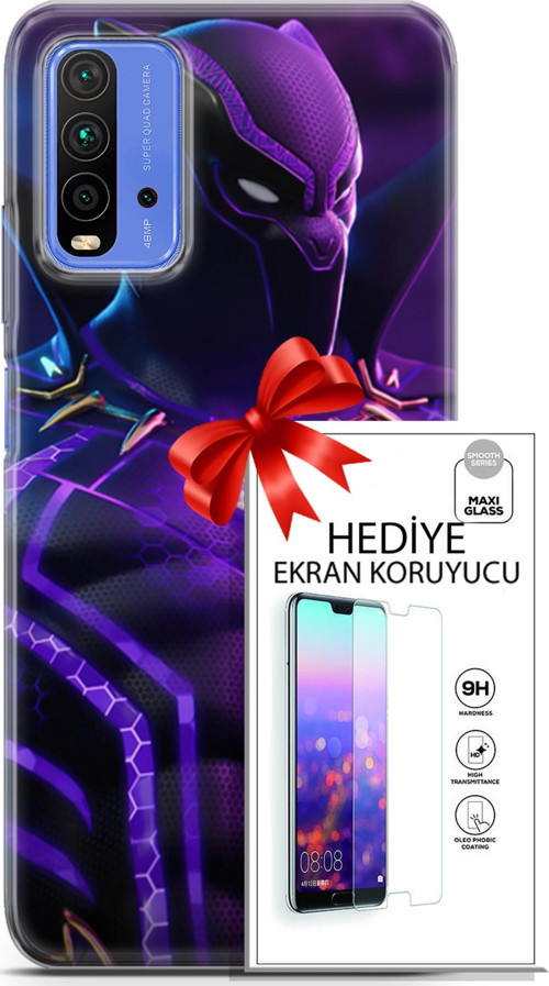 Xiaomi Redmi 9T Kılıf Orijinal Seri Dc 13 Mor Panter Fortnite Case Kapak Ekran Koruyucu