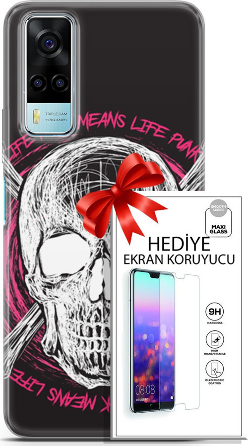 Vivo Y53S 4G Kılıf Orijinal Seri Punky 10 Punk Kurukafa Full Hd Kılıf + Ekran Koruyucu