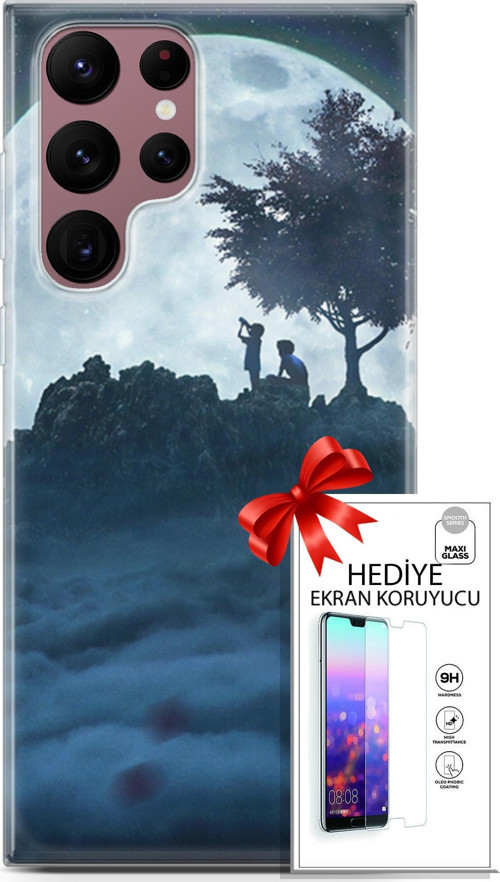 Samsung Galaxy S22 Ultra Kılıf Orijinal Seri Algorand 21 Ayışığında Darbe Önleyici Kapak + Ön Ekran Koruyucu