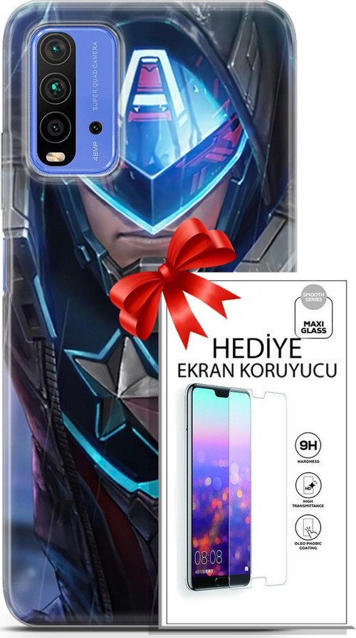 Xiaomi Redmi 9T Kılıf Orijinal Seri Dc 22 Kaptan Amerika Kap + Ekran Koruyucu