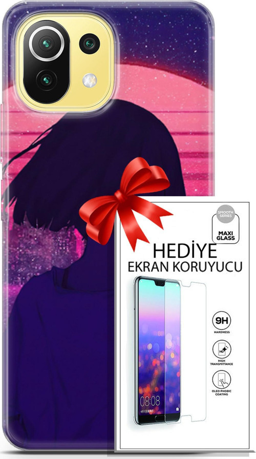 Xiaomi 11 Lite 5G Kılıf Orijinal Seri Neo 12 Blak Panther Tasarım Kılıf + Ekran Koruyucu