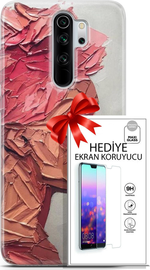 Xiaomi Redmi Note 8 Pro Kılıf Orijinal Seri Soul 08 Pembe Baskılı Kılıf + Ekran Koruyucu