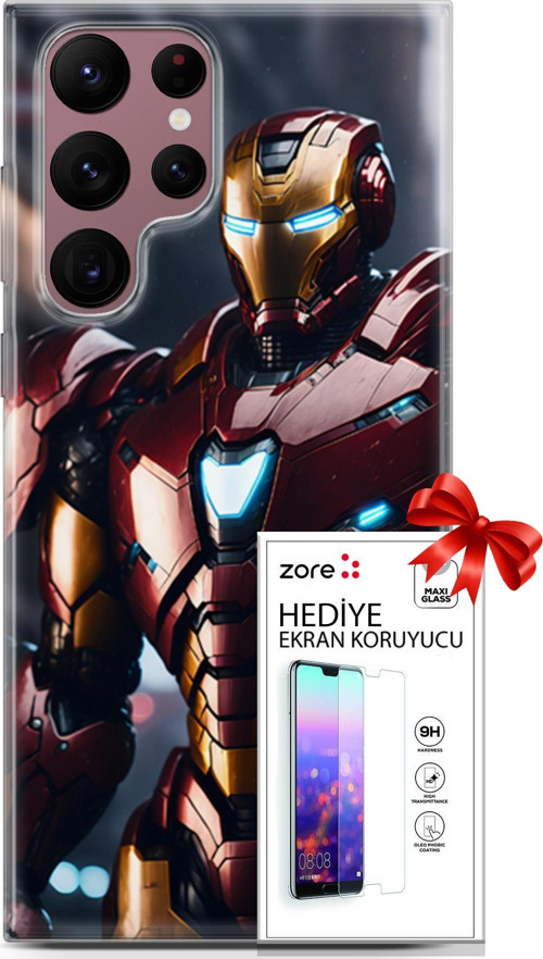 Samsung Galaxy S22 Ultra Kılıf Orijinal Seri Supers 23 Iron Man Telefon Kabı Ve Ekran Koruyucu