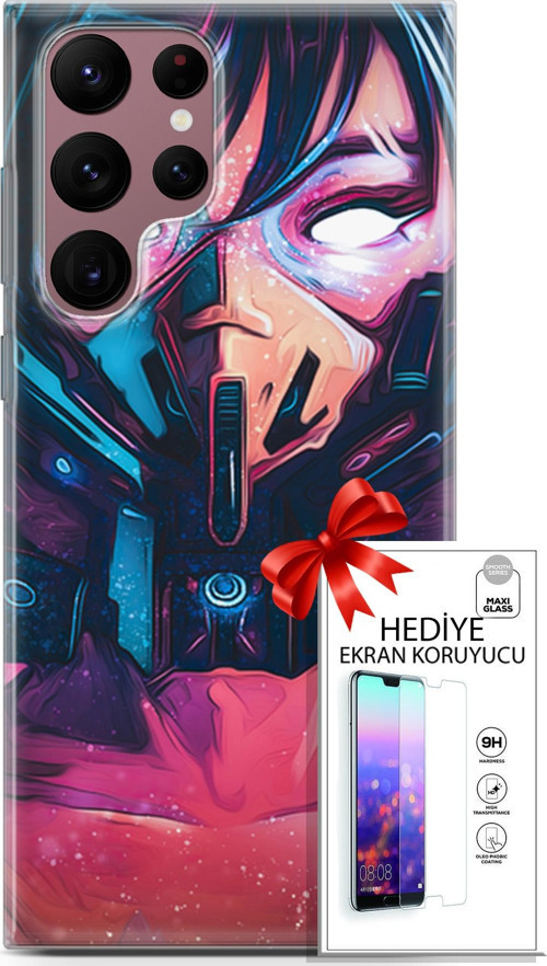 Samsung Galaxy S22 Ultra Kılıf Orijinal Seri Algorand 27 Maskeli Kadın Lazer Kesim Silikon Ekran Koruyucu