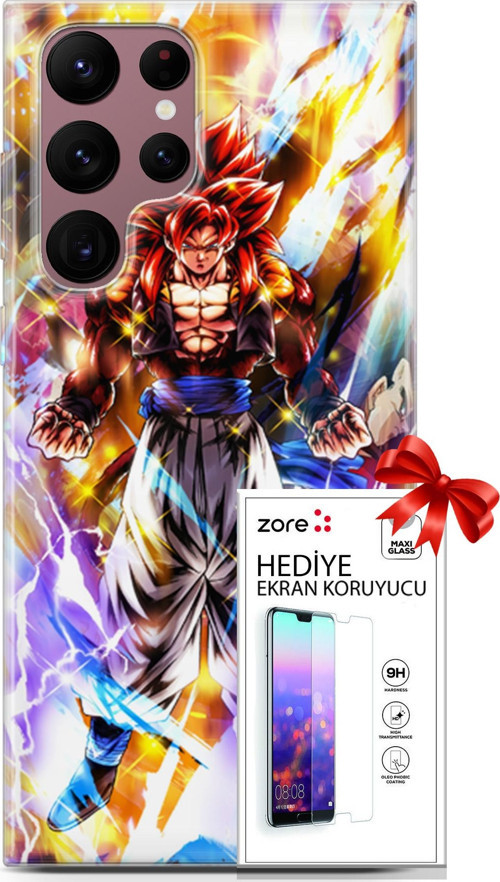 Samsung Galaxy S22 Ultra Kılıf Orijinal Seri Supers 24 Goku Wallpaper Darbe Emici Kılıf + Ekran Koruyucu