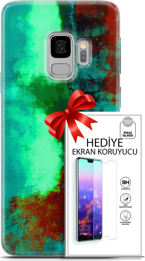 Samsung Galaxy S9 Kılıf Orijinal Seri Nature 20 Yeşil Kahve Renkli Kılıf Ekran Koruyucu