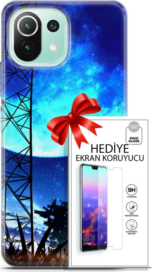Xiaomi 11 Lite 5G Ne Kılıf Orijinal Seri Fantasy 24 Mavi Ay Darbe Emici Kılıf + Ekran Koruyucu