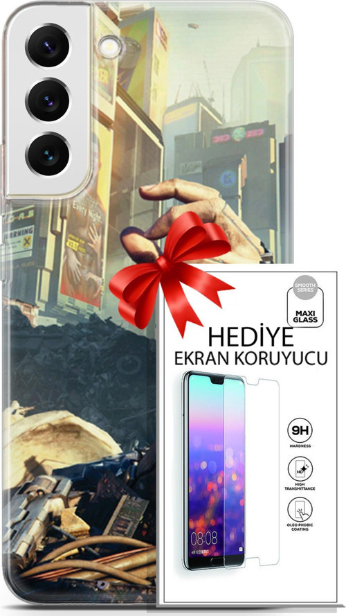 Samsung Galaxy S22 Plus Kılıf Orijinal Seri Cyberpunk 20 El Renkli Kılıf Ekran Koruyucu