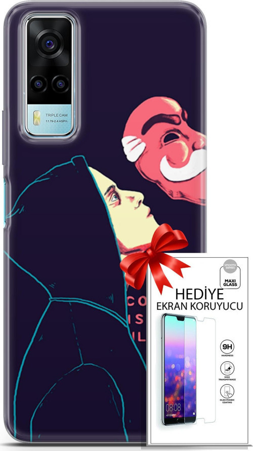 Vivo Y53S 4G Kılıf Orijinal Seri Algorand 18 Illusion Parlak Kılıf + Ekran Koruyucu Full Korumake