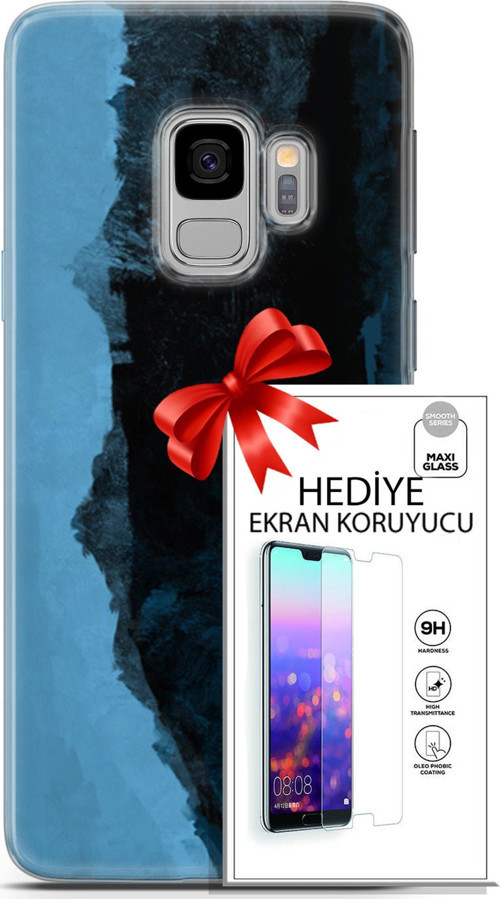 Samsung Galaxy S9 Kılıf Orijinal Seri Nature 24 Mavi Siyah Darbe Emici Kılıf + Ekran Koruyucu