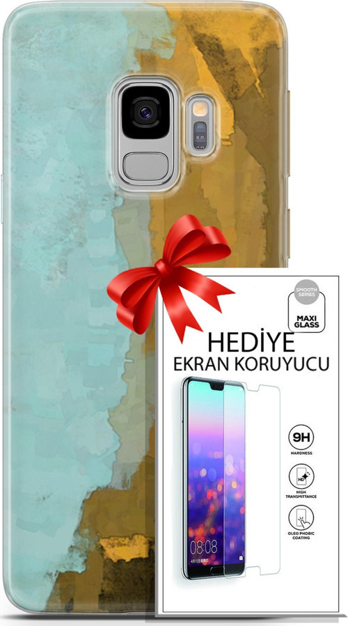 Samsung Galaxy S9 Kılıf Orijinal Seri Nature 25 Su Yeşili Soyulmayan Kılıf + Ekran Koruyucu Full Koruma