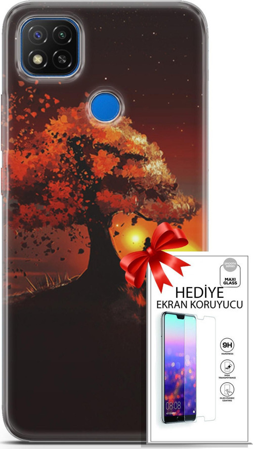 Xiaomi Redmi 9C Kılıf Orijinal Seri Algorand 12 Ağaç Altında Tasarım Kılıf + Ekran Koruyucu