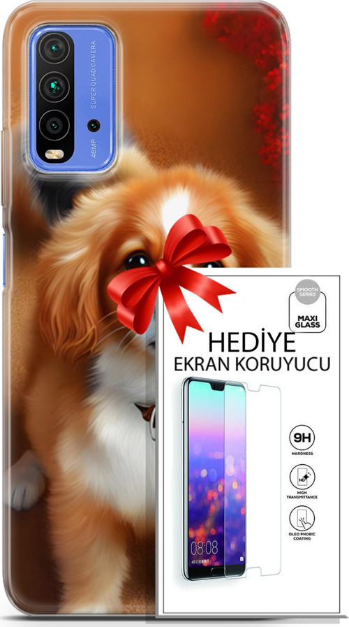 Xiaomi Redmi 9T Kılıf Orijinal Seri Dogs 14 King Charles Spaniel Cover Kılıf + Ön Ekran Koruyucu