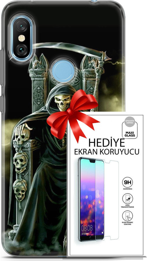 Xiaomi Redmi Note 6 Pro Kılıf Orijinal Seri Cardano 11 İskeletor 4K Baskılı Kılıf + Ekran Koruyucu F