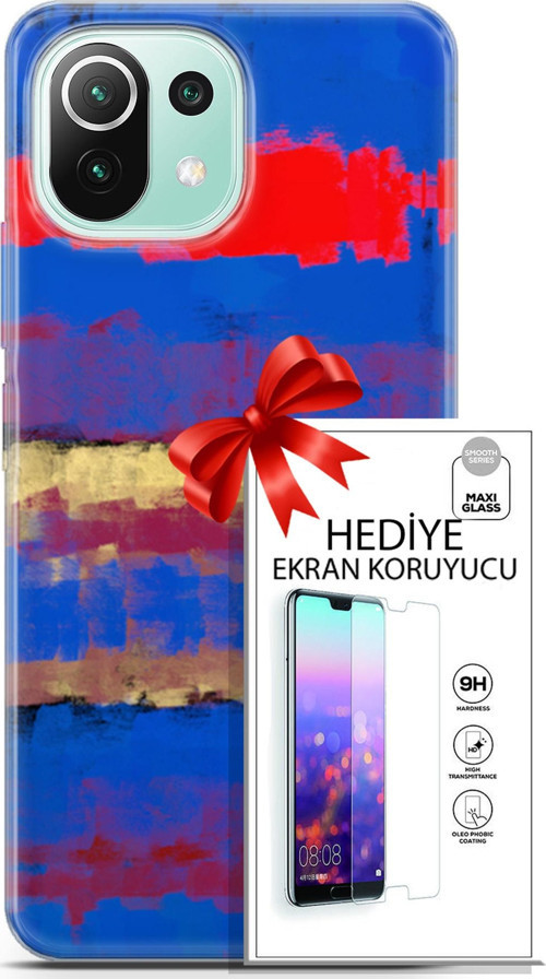 Xiaomi 11 Lite 5G Ne Kılıf Orijinal Seri Nature 09 Turuncu Mavi Uv Kılıf Ve Ekran Koruyucu