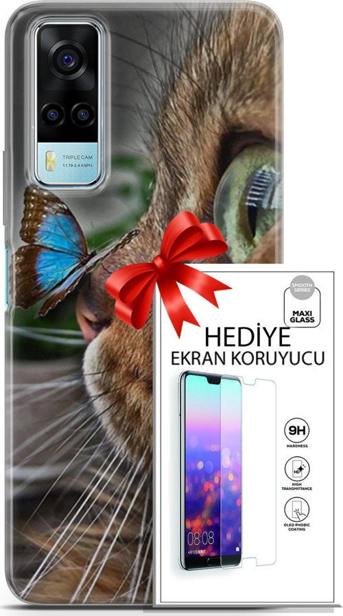 Vivo Y53S 4G Kılıf Orijinal Seri Scotish-British 12 Munchkin Kelebek Tasarım Kılıf + Ekran Koruyucu