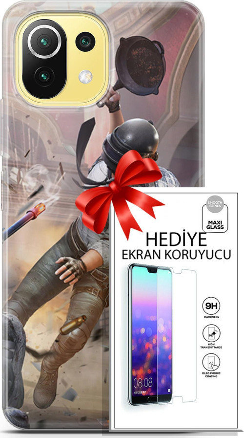 Xiaomi 11 Lite 5G Kılıf Orijinal Seri Pubg 07 Kravatlı Karakter Desenli Kılıf + Ön Ekran Koruyucu