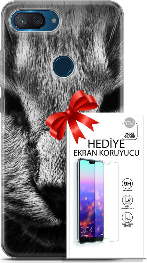 Xiaomi Mi 8 Lite Kılıf Orijinal Seri Scotish-British 23 Gri Detay Kedi Telefon Kabı Ve Ekran Koruyucu
