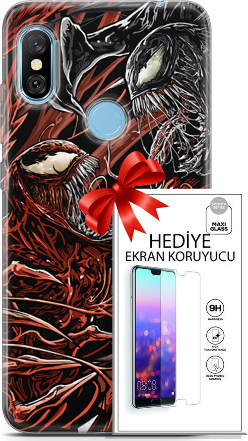 Xiaomi Redmi Note 6 Pro Kılıf Orijinal Seri Cardano 21 Stranger Darbe Önleyici Kapak + Ön Ekran Koruyucu
