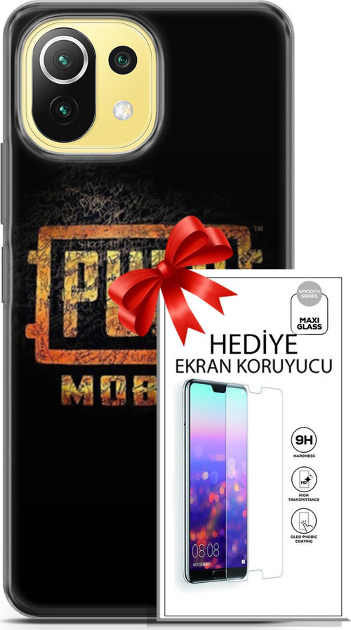Xiaomi 11 Lite 5G Kılıf Orijinal Seri Pubg 14 Logo Cover Kılıf + Ön Ekran Koruyucu