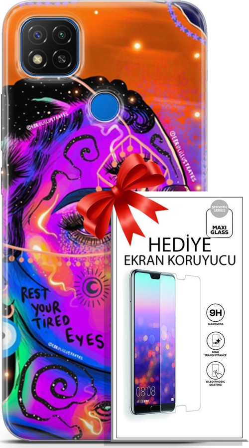 Xiaomi Redmi 9C Kılıf Orijinal Seri Cardano 04 Rest Your Tired Silikon Kılıf + Ekran Koruyucu Full Koruma
